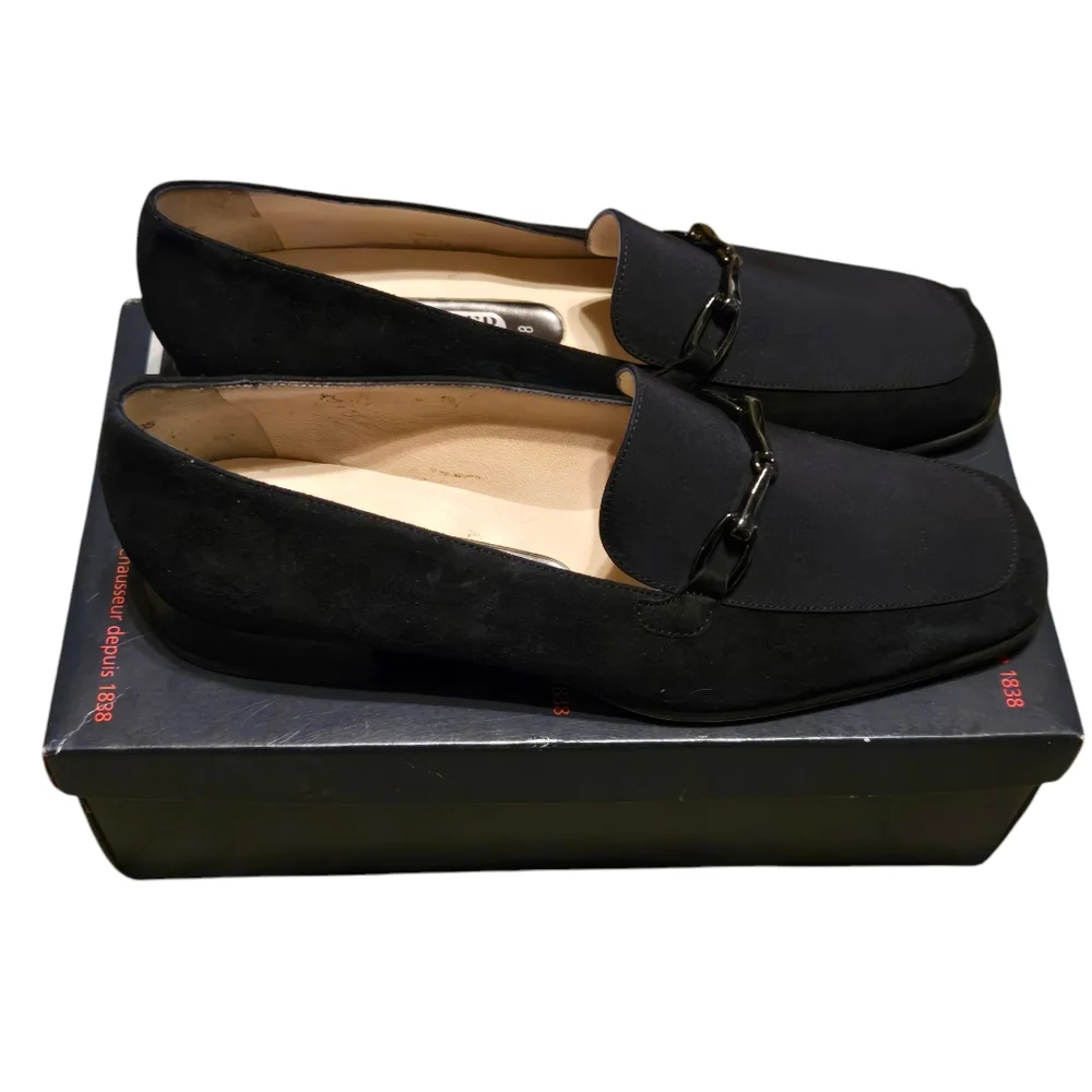 Vintage Peter Kaiser Amelia Navy Suede Seta Leather Lining Loafers Size 8 w/Box